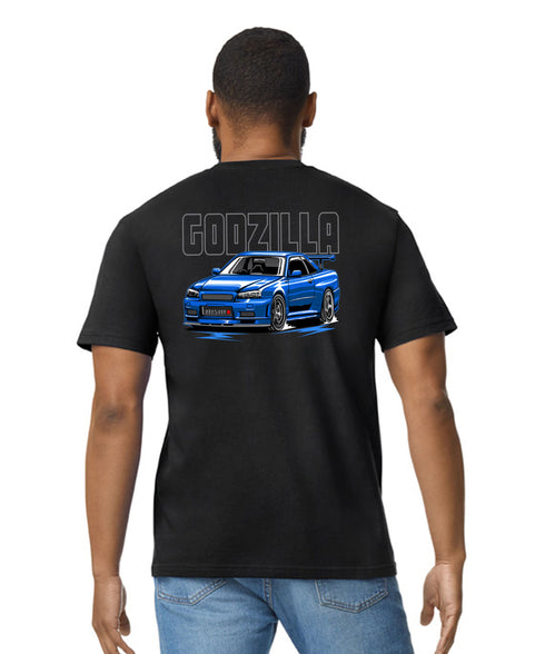 JDM T-Shirt Japanese Modified Automotive Street Drift Drag Race Car Godzilla Skyline Blue 08